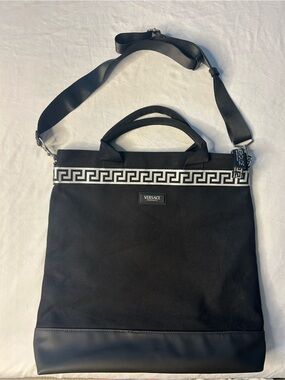 Versace Fragrances Greek Key Tote Laptop Bag Black